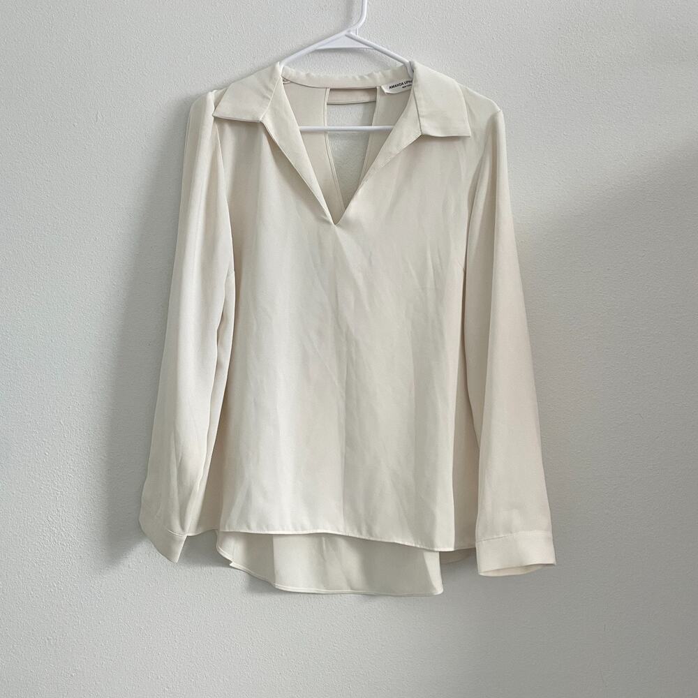 Amanda Uprichard Top Women M White Pullover Collared Flowy Office Open Back